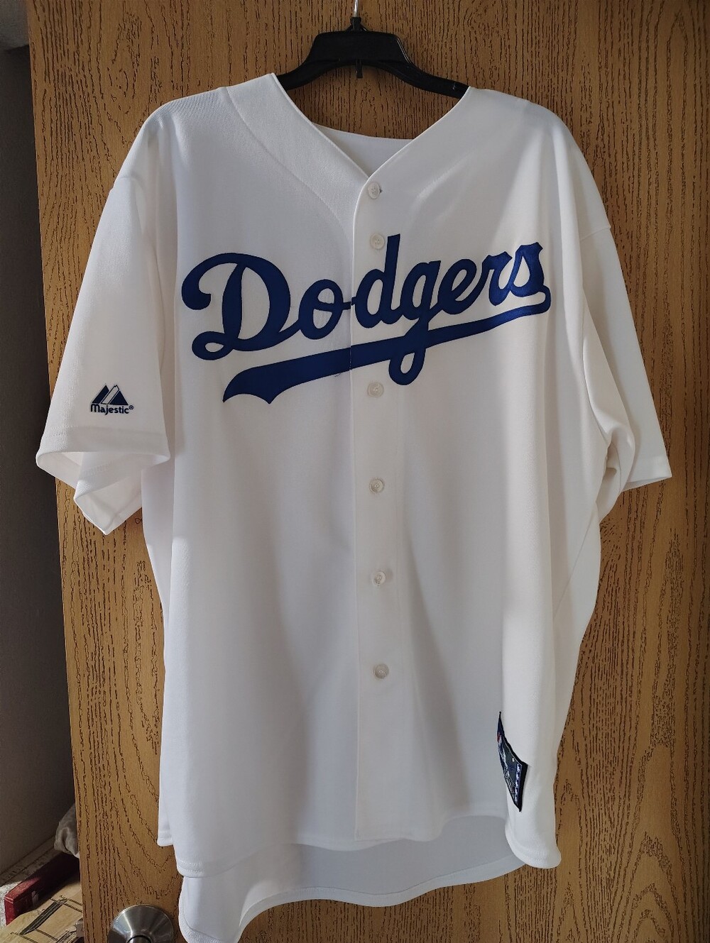 Majestic White Los Angeles Dodgers Button-Up Jersey with Blue Script